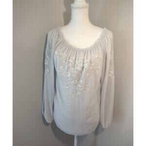 White House Black Market Embroidered Blouse Medium Boho Peasant Top